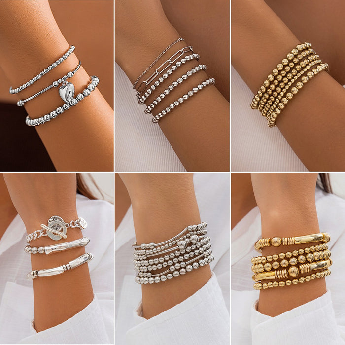 Wholesale Sweet Cool Beaded Love Alloy Bracelet Set JDC-BT-KunJ018