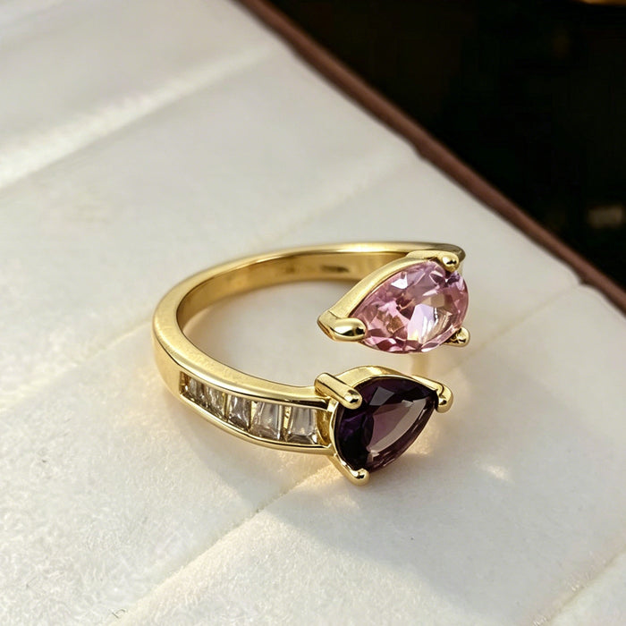 Wholesale Copper Zircon Open Ring Colored Zirconium Gold Finish Adjustable Drop Shape Fashion Accessory