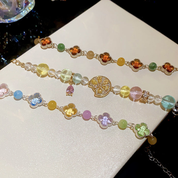 Wholesale Glass Flower Bracelet Gold Electroplated Charm