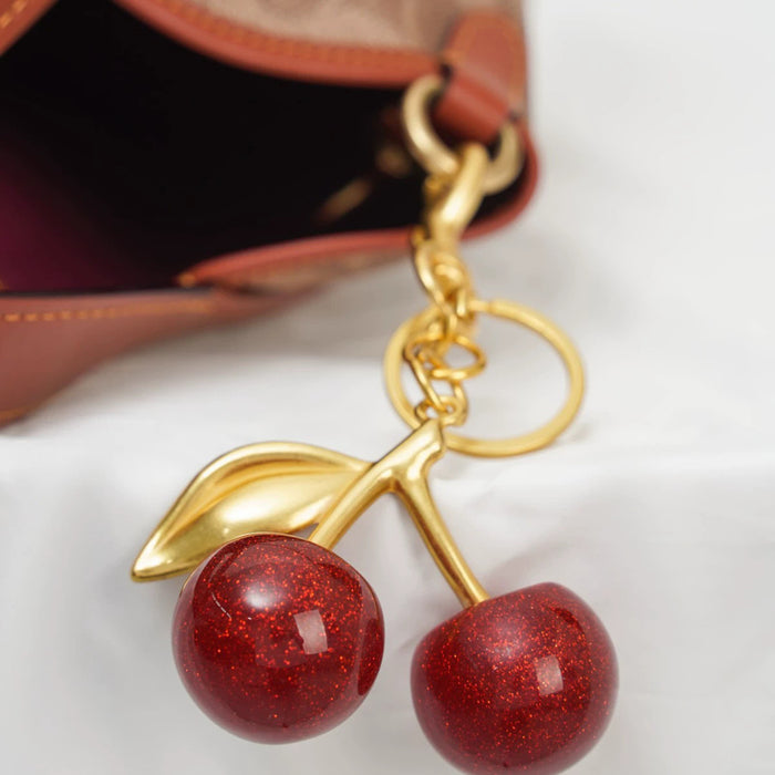 Wholesale Red Cherry Bag Charm Keychain Plastic Resin Electroplating Car Key Accessory