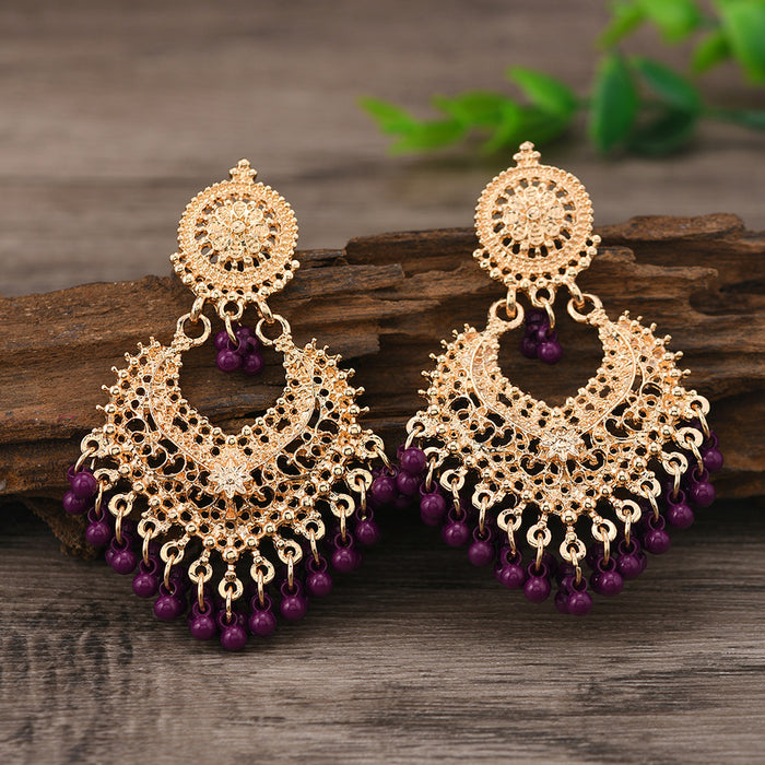 Wholesale Retro Bohemian ethnic style earrings for women exaggerated temperament hollow heart earrings long bell India