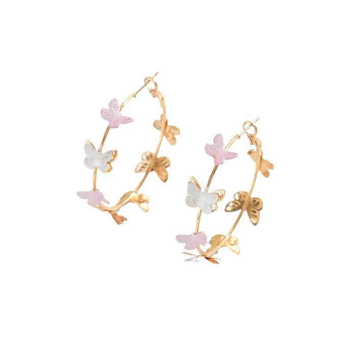 Wholesale Zinc Alloy Butterfly Hoop Earrings Pink Multi-Layer Hollow Design Jewelry Accessory MOQ≥2