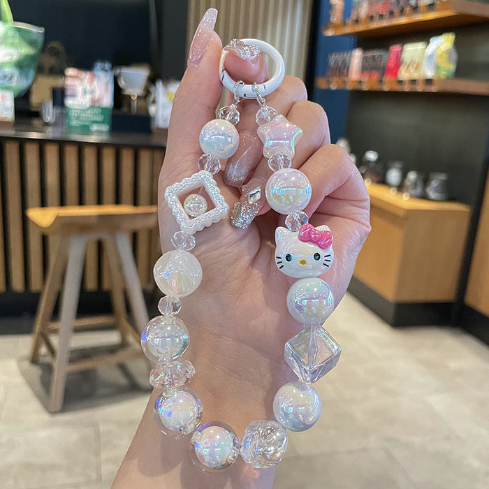 Wholesale Cartoon Cat Beaded Phone Strap Keychain