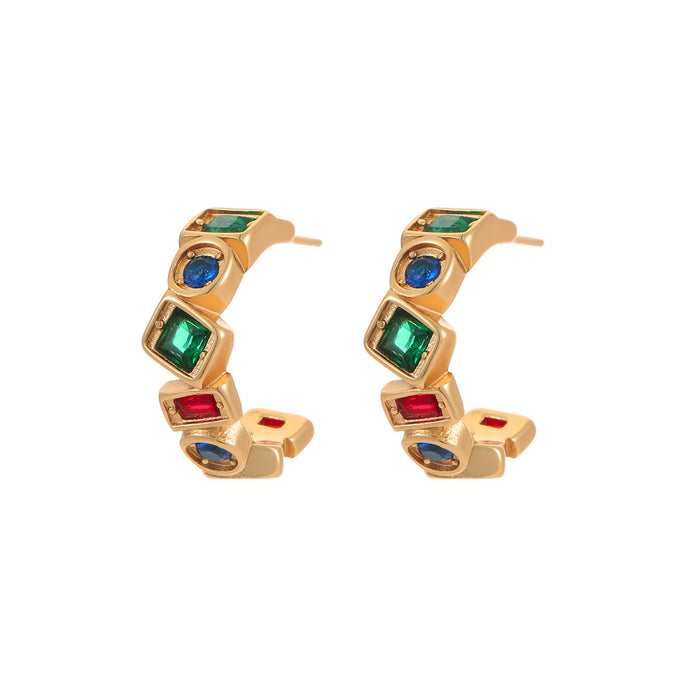 Wholesale Colorful zircon stainless steel earrings