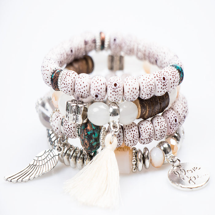 Wholesale Bohemian Multi-layer Bracelet Creative Tassel Bodhi Beaded Wings Love Fashion Bracelet Jewelry JDC-BT-NHong007