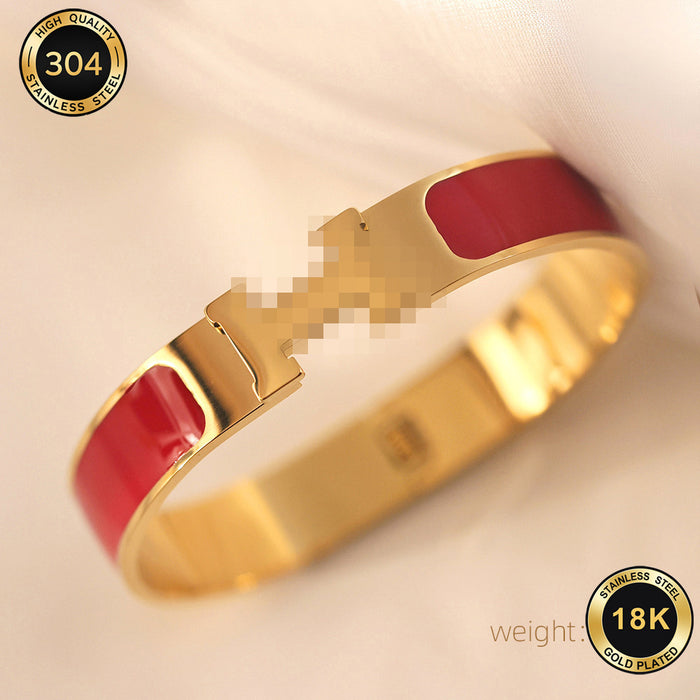 Wholesale Wide Purple Enamel H Letter Titanium Steel Stackable Bracelet Fashion Couple Jewelry Accessory