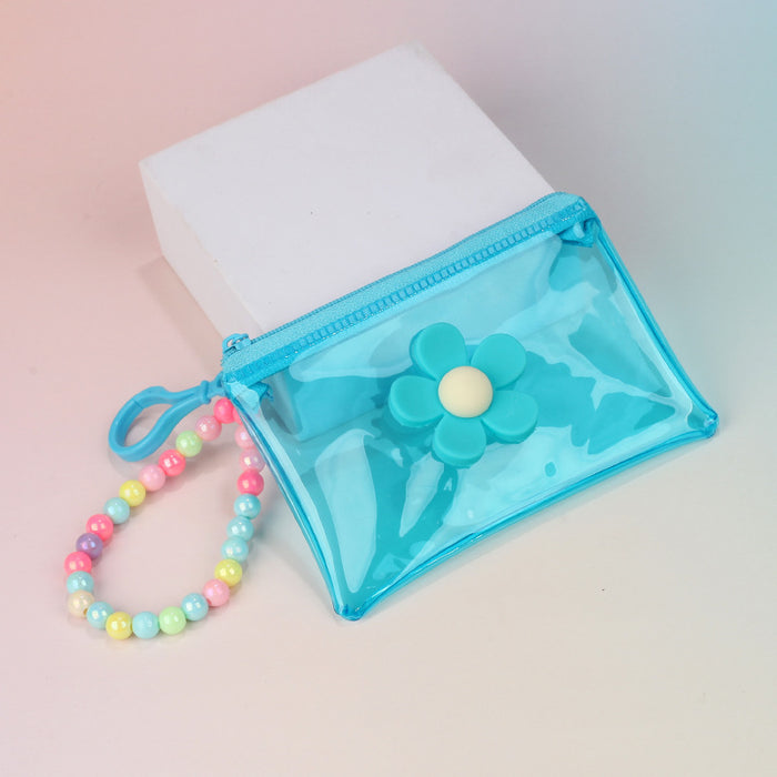 Wholesale Street Trend Floral Plush Coin Purse With PVC Transparent Key Chain Bag For Everyday Use