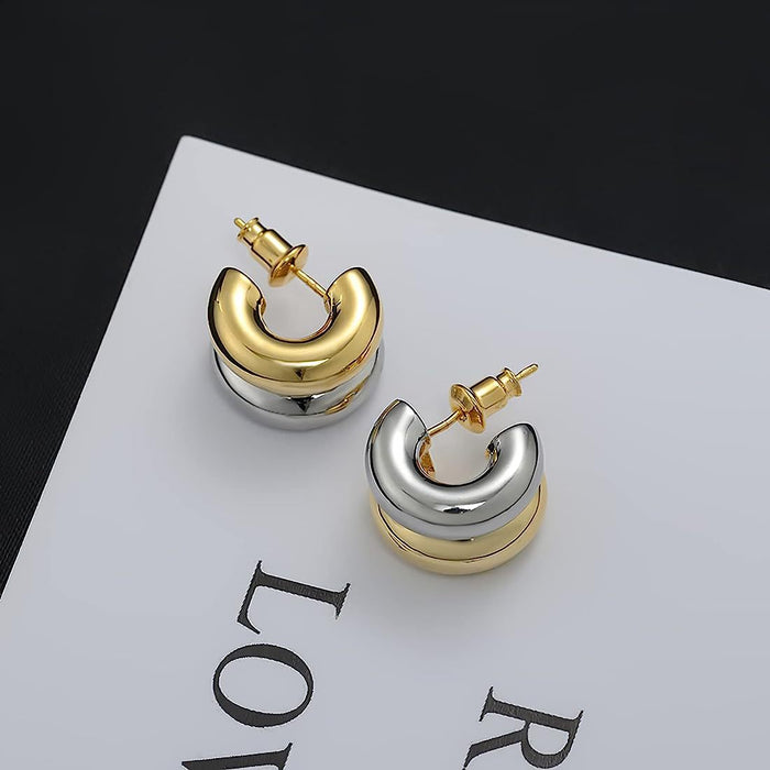 Wholesale Electroplated Stainless Steel Light Luxury Gold Double-Layer Earrings