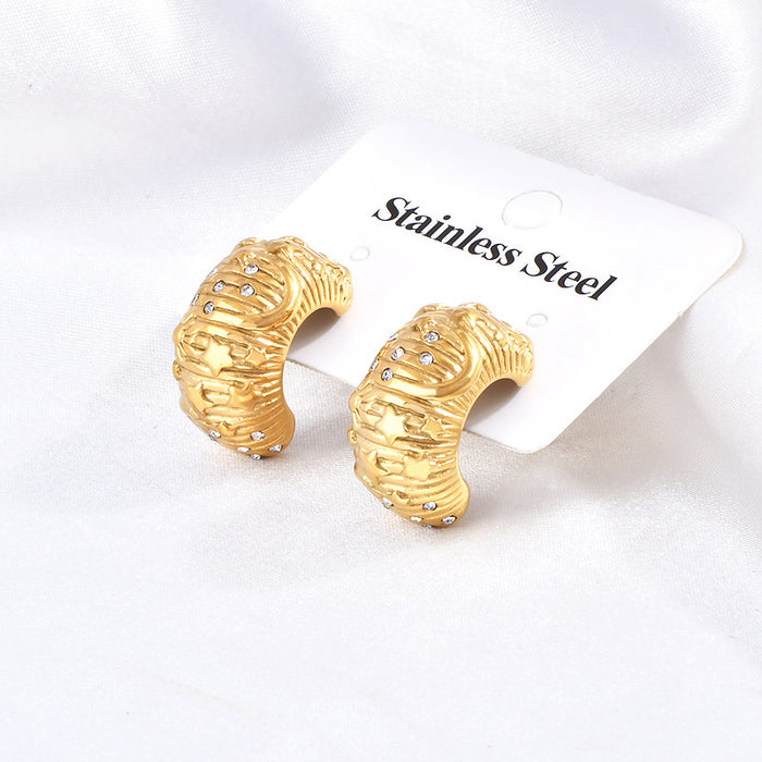 Wholesale  fashion earrings ladies 18K electroplating star Moon White oxide zircon inlay tide earrings