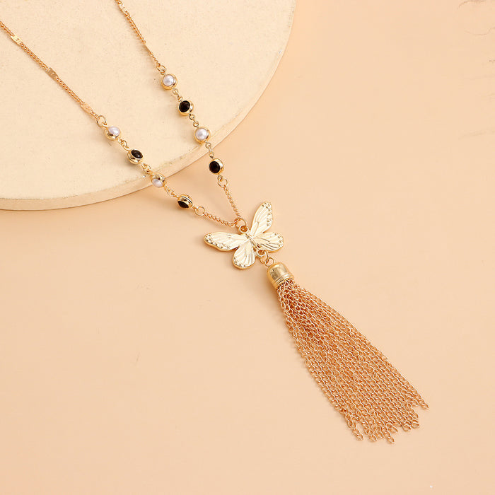 Wholesale Butterfly Long Tassels Alloy Necklace JDC-NE-ZuoW001