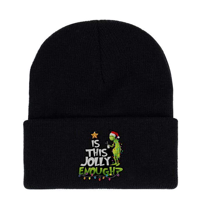 Wholesale Green Monster Knitted Hat Printed Earmuffs Windproof Wool Hat Japanese Style Dome Basic Warm Autumn and Winter Men and Women JDC-FH-WDM012