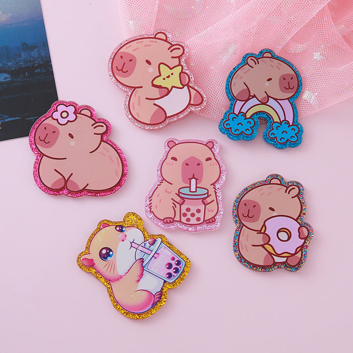 Wholesale New Sparkling Pink Cartoon Capibala Jewelry Patch Wear resistant Cute Shoe Flower Acrylic Pendant DIY Patch