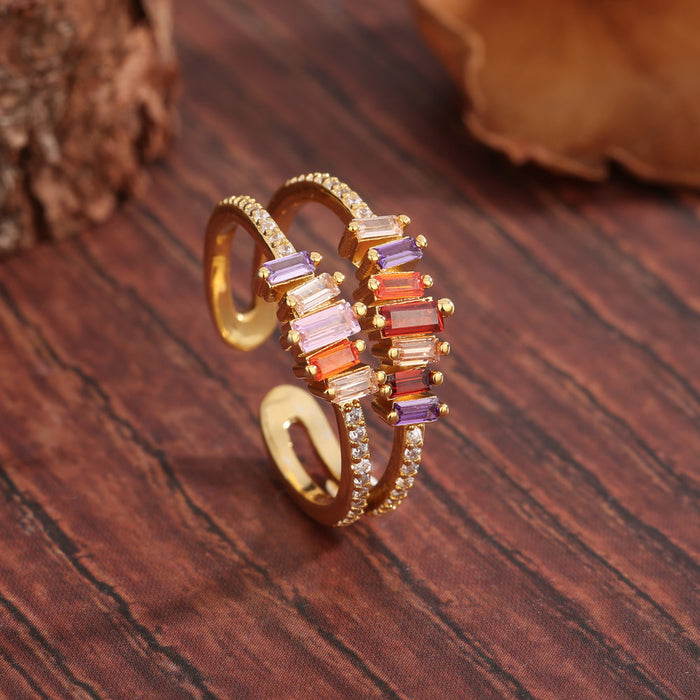 Wholesale Zircon Ring Palace Style Retro Copper Material Ring Open Adjustable Pinky Ring Accessories