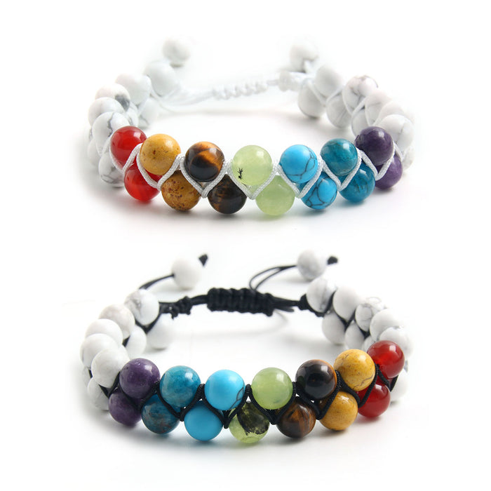 Wholesale Chain Double Layer Agate Colorful Natural Stone Beaded Bracelet JDC-BT-HongM008