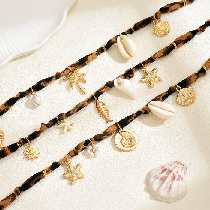 Wholesale Leopard Print Starfish Shell Choker Choker Stylish Necklace for Women
