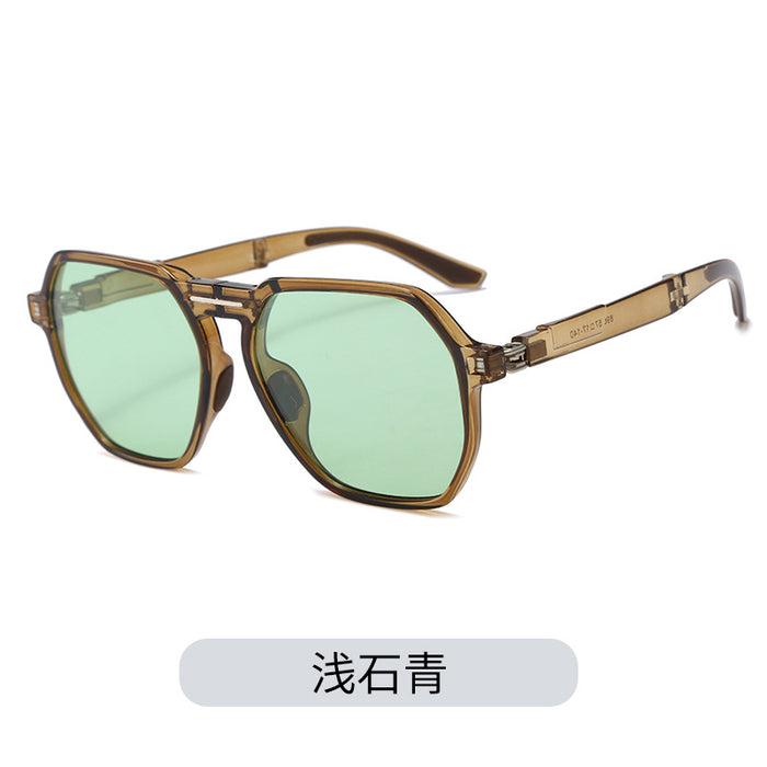 Wholesale Folding sunshade double beam sunglasses, internet famous retro trend anti UV large frame personalized street photography folding sunglasses