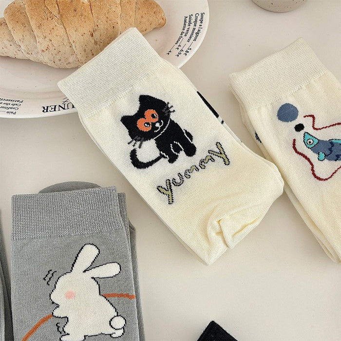 Wholesale Trendy, fun, cartoon, personalized, creative, design sense, asymmetrical left and right, mid tube socks, cartoon