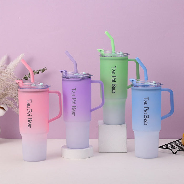 Wholesale Three-piece gradient color large capacity portable straw plastic cup set