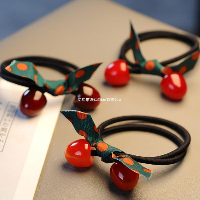 Wholesale Red Cherry Bow Hair Tie Ball Elastic Hair Band Headband Rubber Band Hair Accessories