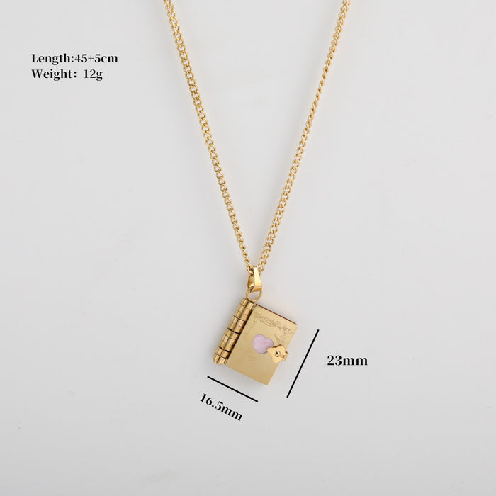 Wholesale Titanium Steel Heart-Shaped Commemorative Butterfly Opening and Closing Book Necklace