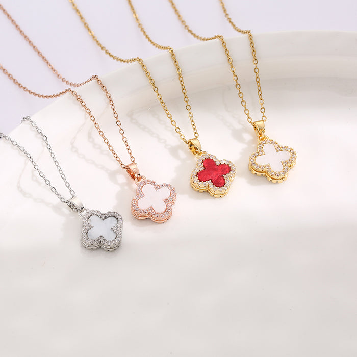 Wholesale full diamond Clover Titanium steel necklace women's choker necklace