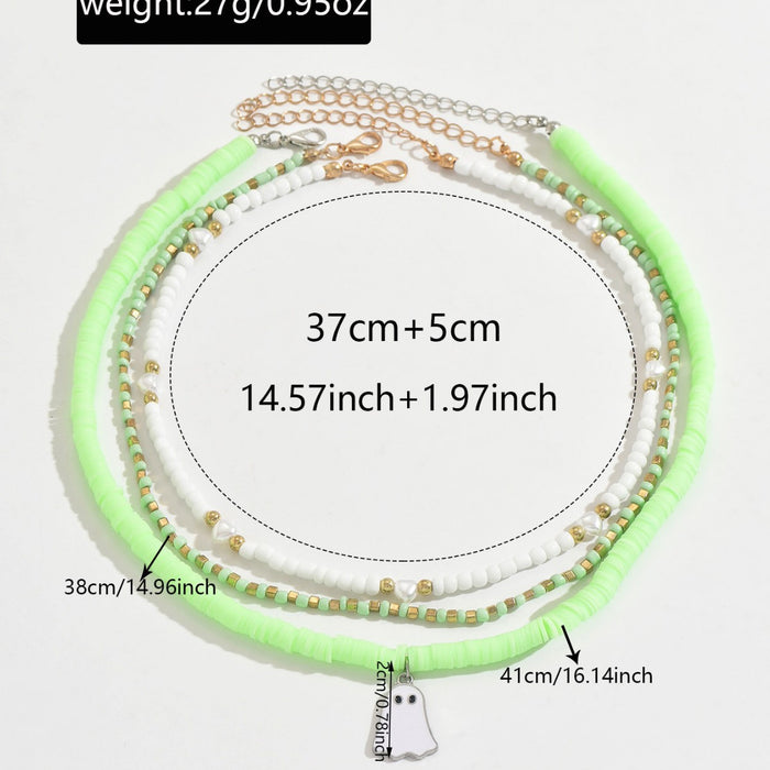 Wholesale Jewelry Soft Pottery Beaded Necklace Ghost Pendant Clavicle Chain for Women