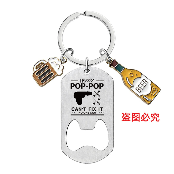 Wholesale Bottle Opener Wine Glass Father's Day Stainless Steel Keychain JDC-KC-GangGu051