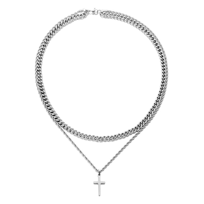 Wholesale Stainless steel double cross necklace men' s titanium steel Cuban chain necklace