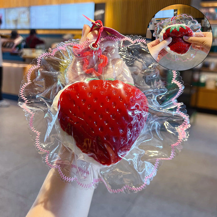 Wholesale Food Grade Silicone Strawberry Stress Relief Squeeze Keychain Bag Charm Stylish Gift