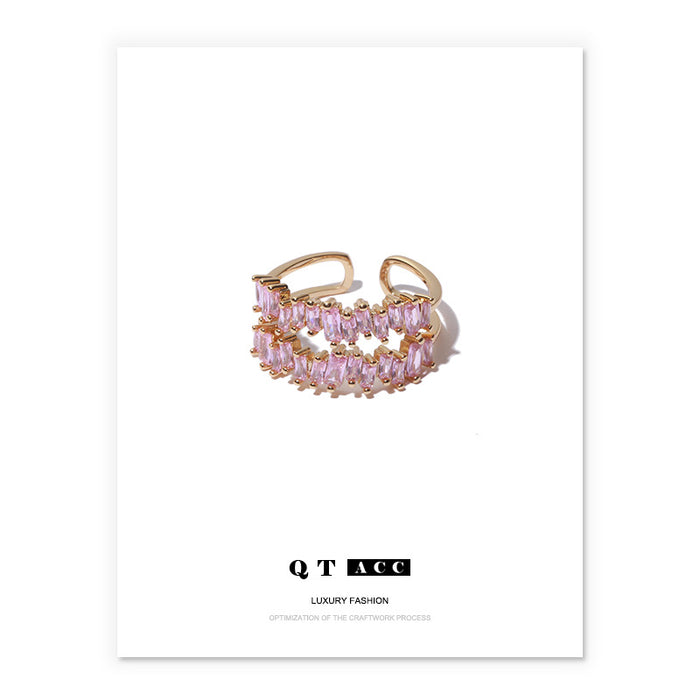 Wholesale Colorful zircon micropaved brass gold-plated double-layer zircon open-end bracelet