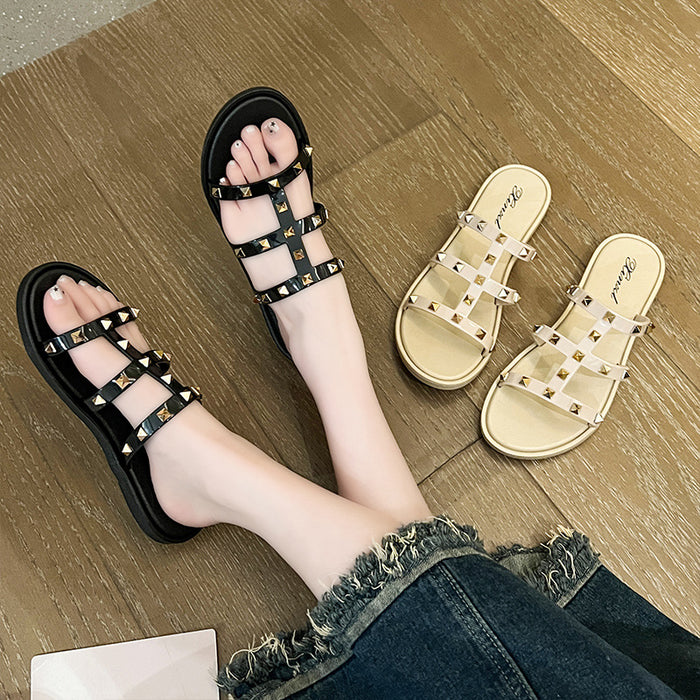 Wholesale Summer outer wear rivet flip-flops flat beach sandals