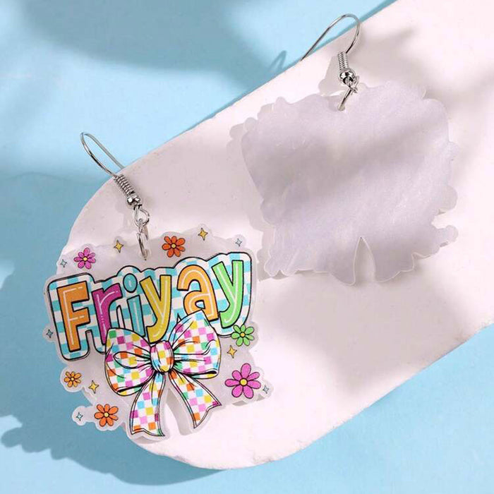 Wholesale Stylish Acrylic Bow Earrings Cute Friyay Design Everyday Jewelry Accessory For Gift Boutique Resale