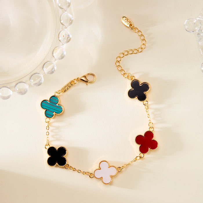 Wholesale four-leaf clover bracelet for women South Korea simple ins Five-Flower fritillary good luck four-leaf clover all-match bracelet chain