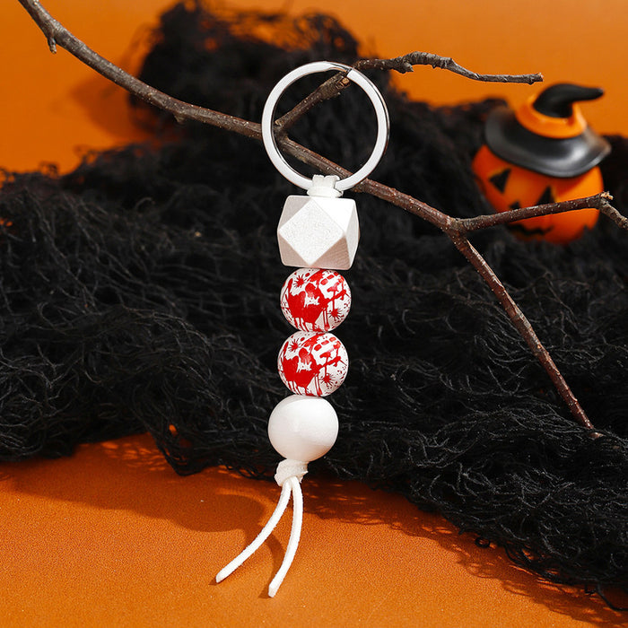 Wholesale Halloween Pumpkin Wooden Beaded Keychain JDC-KC-RongRui029