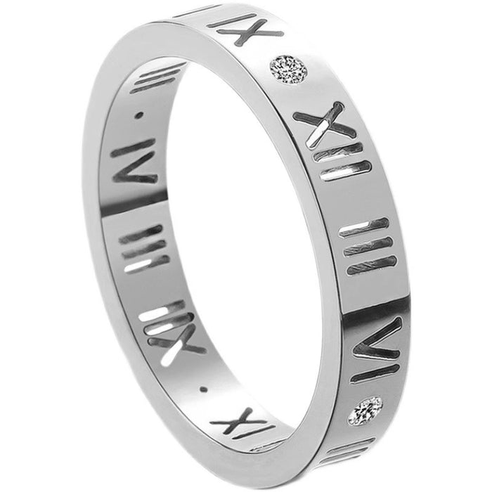 Wholesale Titanium steel ring, non fading, diamond studded ring, Roman numeral ring, paired with letters
