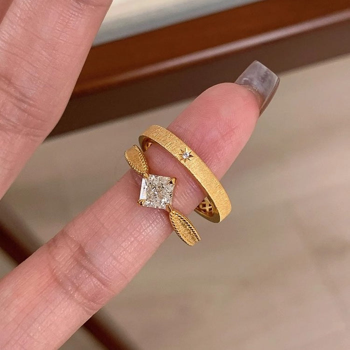 Wholesale Light luxury index finger ring, square diamond ring, versatile layering, temperament, open mouth ring wholesale