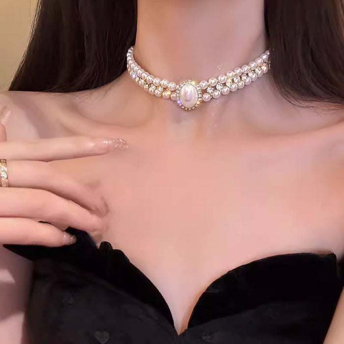 Wholesale Double layer pearl necklace, light luxury, niche temperament, versatile collarbone chain, necklace accessories