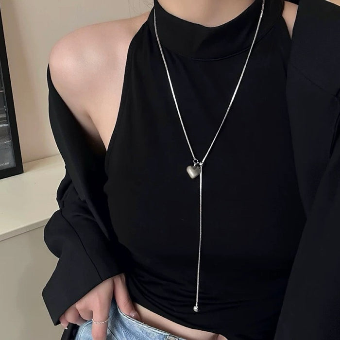 Wholesale  Titanium Steel Color-free Simple Love Ball Tassel Long Pull Necklace Women's All-match