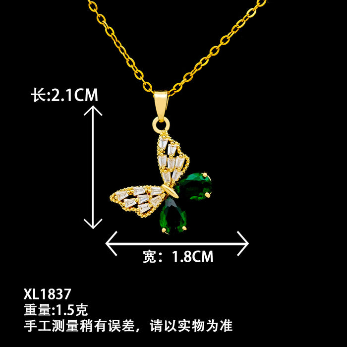 Wholesale Stylish Butterfly Layering Necklace Diamond-Set Titanium Steel Jewelry Accessory