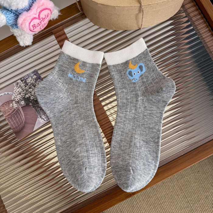 Wholesale Socks Cartoon Short Socks Lightweight Sweat Absorbing Breathable Cotton Socks Color blocked Cute Middle Socks