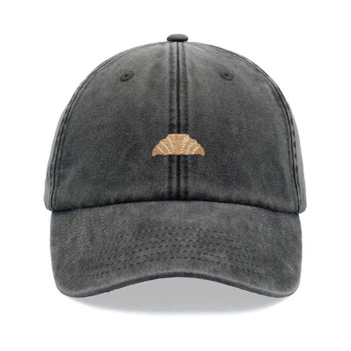 Wholesale Retro Croissant Print Washed Baseball Cap Trendy Adjustable Curved Brim Sun Hat For Everyday Wear