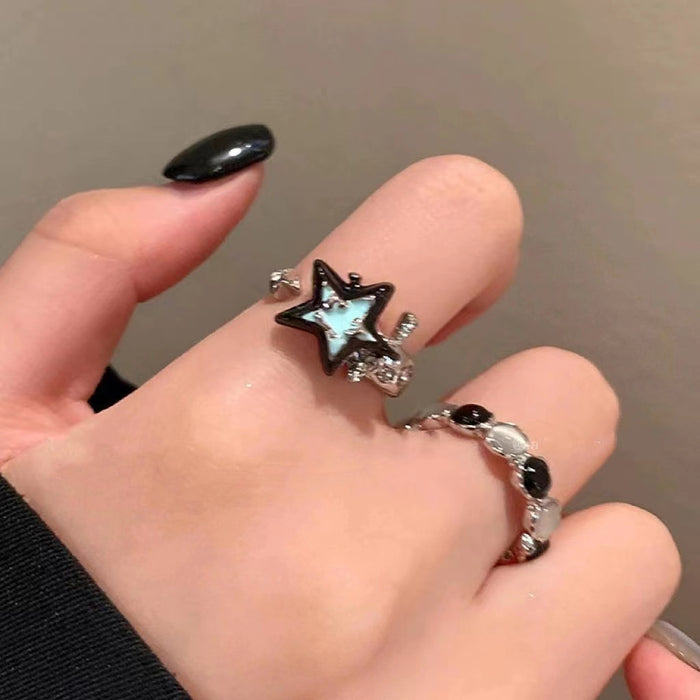 Wholesale Cat's Eye Stone Star Ring, Fashionable and Personalized Couple's Finger Ring, Niche Style, Versatile Ring