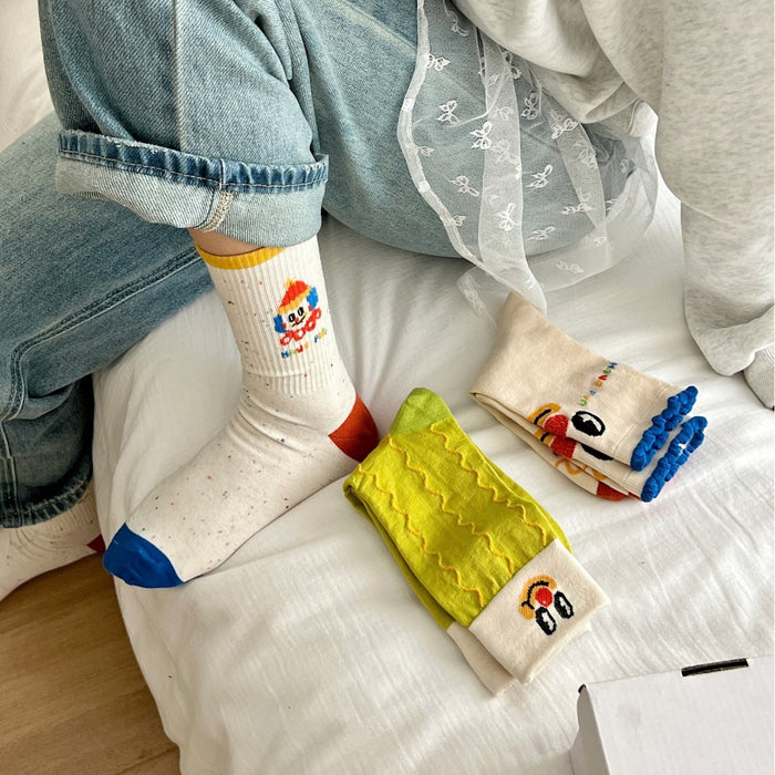 Wholesale Socks, pure cotton cartoon tube socks, funny smiling face emoji pack, long socks