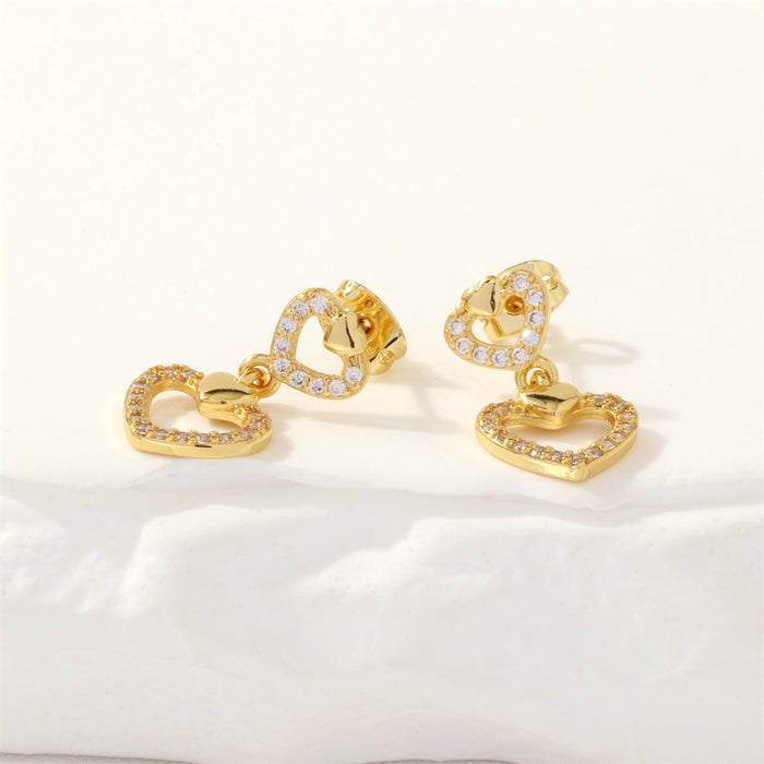 Wholesale 18K Gold-plated Copper-plated Zircon Heart-shaped Earrings JDC-ES-TianYi005