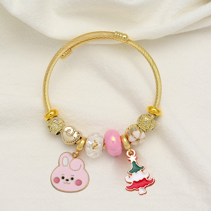 Wholesale Christmas Cartoon Reindeer Bell Stainless Steel Bracelet MOQ≥2