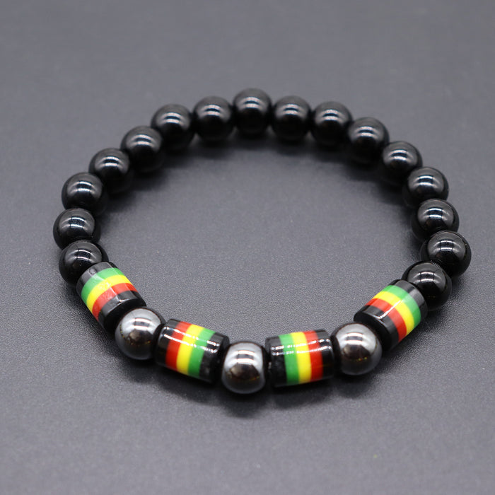 Wholesale Yellow Green Red Black Jamaica Stretch Bracelet Letter Resin Black Gallstone Wooden Beads Jamaica