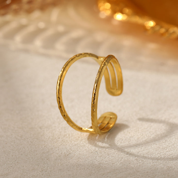 Wholesale Stainless steel ring with fashionable and minimalist style, geometric hollow opening and hand decoration ring