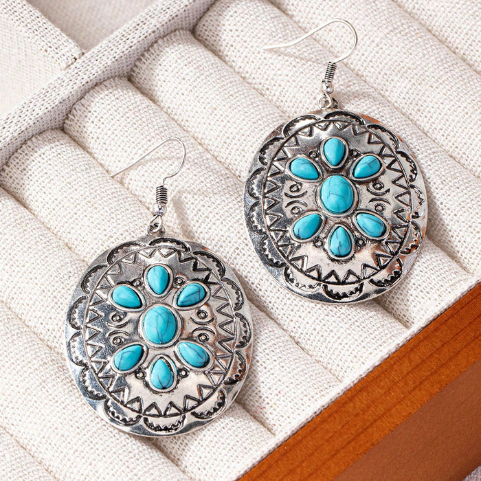 Wholesale Retro Western style turquoise decorated cow pattern earrings
