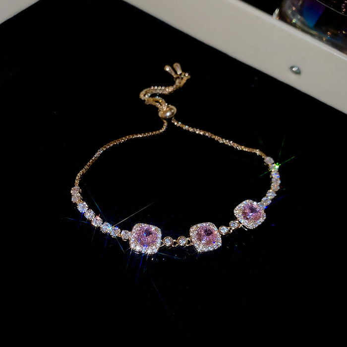 Wholesale Pink Zircon Geometric Round Pull-out Bracelet
