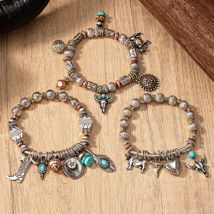 Wholesale  Retro Western-style Imitation Pearl Turquoise Decorative Beaded Bracelet